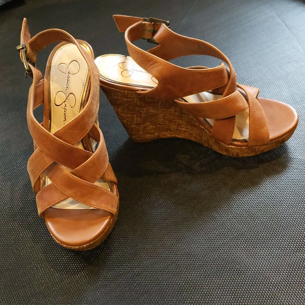 Jessica Simpson leather wedge sandals